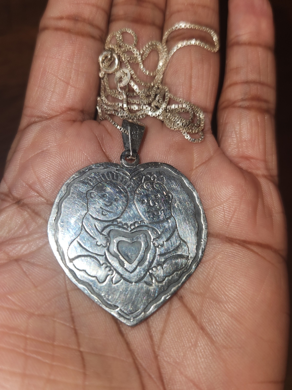 Sterling Silver Vintage Mex EFS Babies Holding Heart Pendant. Save The Children